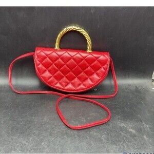 KORET Vintage Quilted Red Leather Bag Purse Gold Top Handle Shoulder Strap
